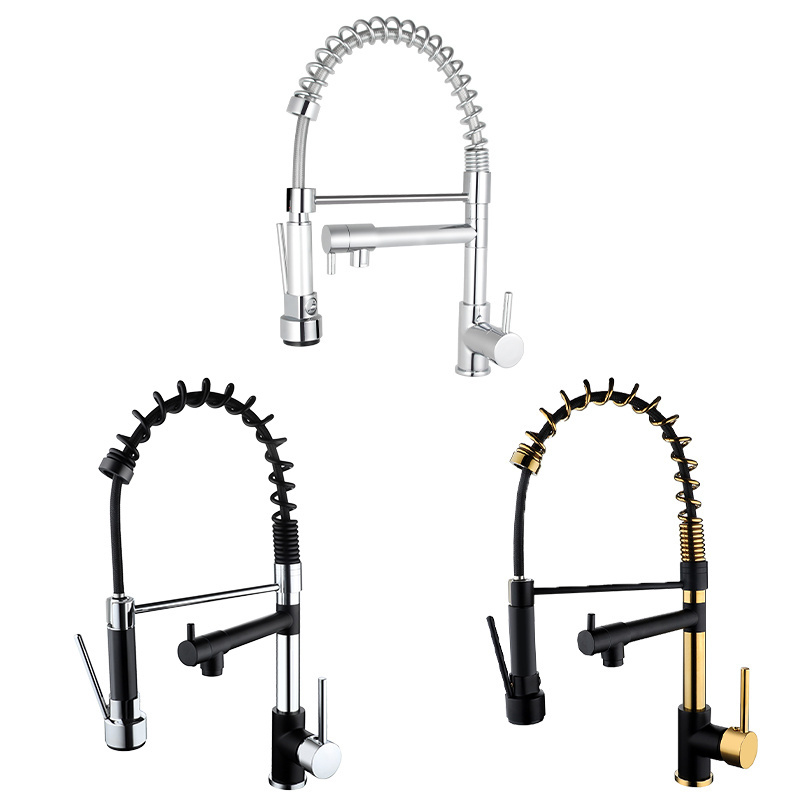 304 Stainless Steel Brushed Black Pull Down Kitchen Sink Mixer Taps Torneira Gourmet Brass Pull Out Spring Kitchen Faucets