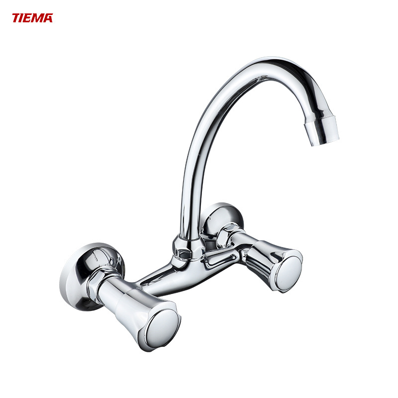 TIEMA Good Quality Wall Mounted Faucet Economic Kitchen Water Tap Double Handles Sink Mixer