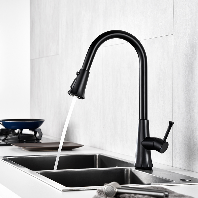 TIEMA luxury design single handle single hole modern pull out matte black kitchen sink faucets