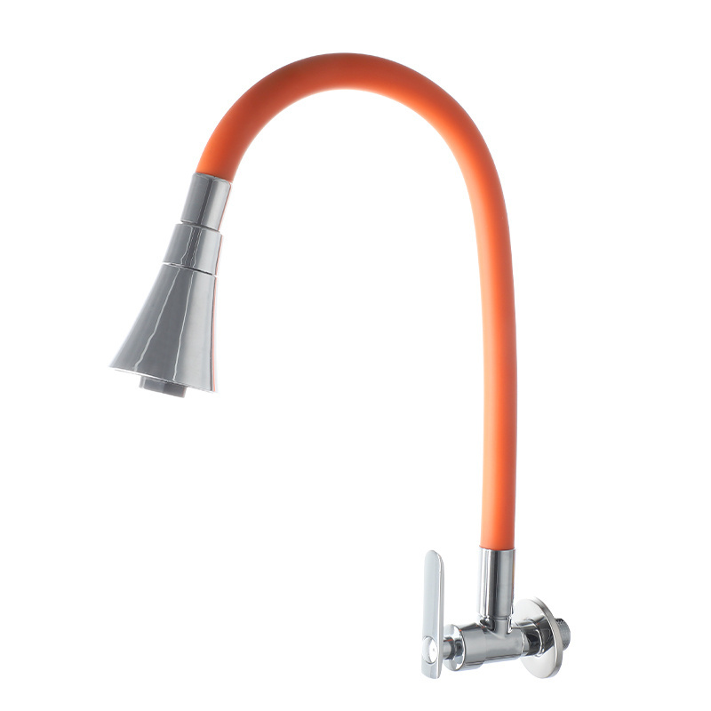 Stainless steel 201 Wall mounted chrome plated single handle flexible hose kitchen sink faucet tap