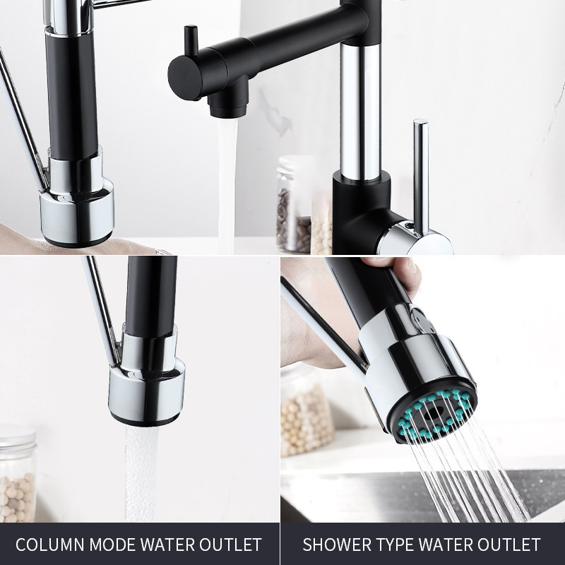 Sprayer Water Tap Single Lever Pull Out Kitchen Faucet 304 Stainless Steel Sink Monochrome Brass Double Outlet European Down