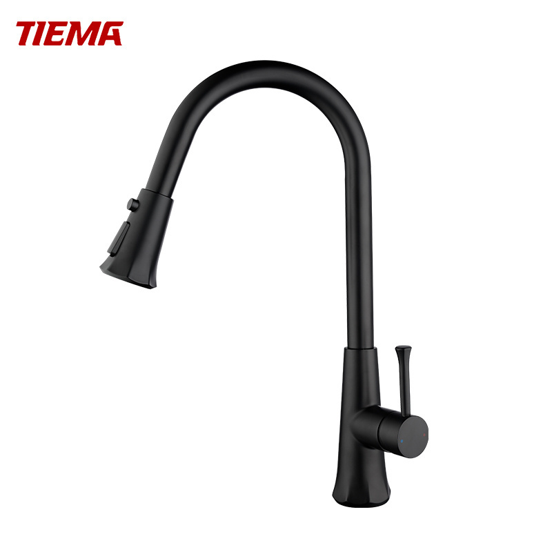 TIEMA luxury design single handle single hole modern pull out matte black kitchen sink faucets