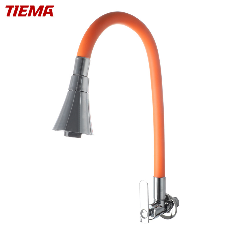 Stainless steel 201 Wall mounted chrome plated single handle flexible hose kitchen sink faucet tap