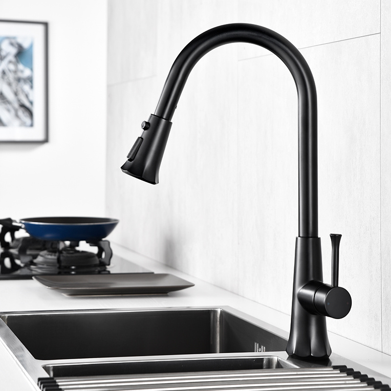 TIEMA luxury design single handle single hole modern pull out matte black kitchen sink faucets