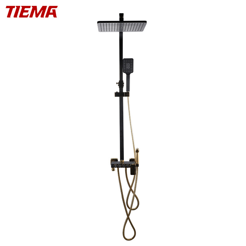 Wall Mount Waterfall Shower Mixers Sets Matte Black Gold Brass Bathroom Bath Shower Faucets Manufacturers