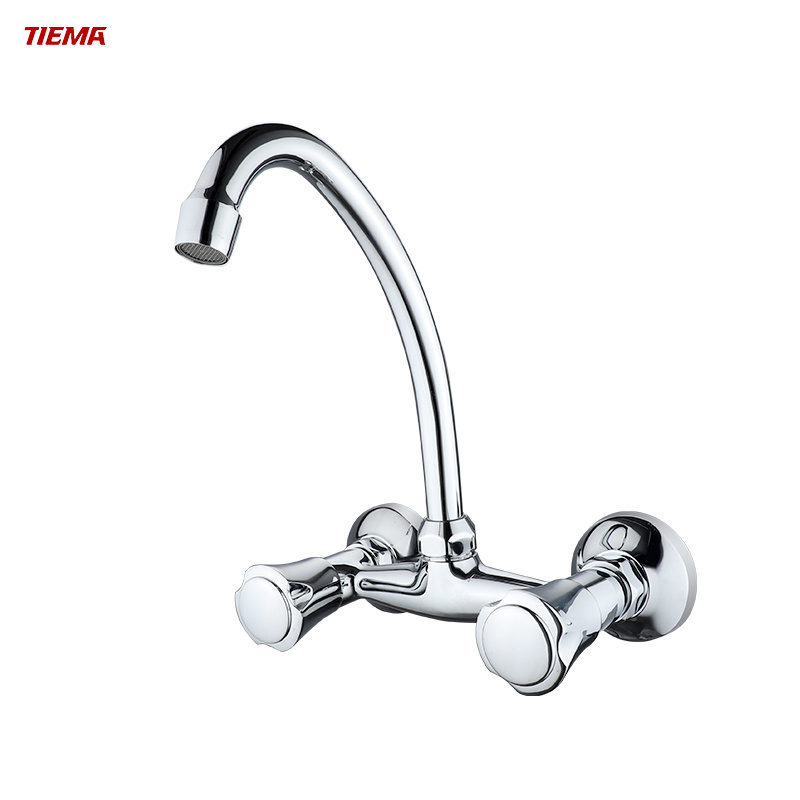 TIEMA Good Quality Wall Mounted Faucet Economic Kitchen Water Tap Double Handles Sink Mixer