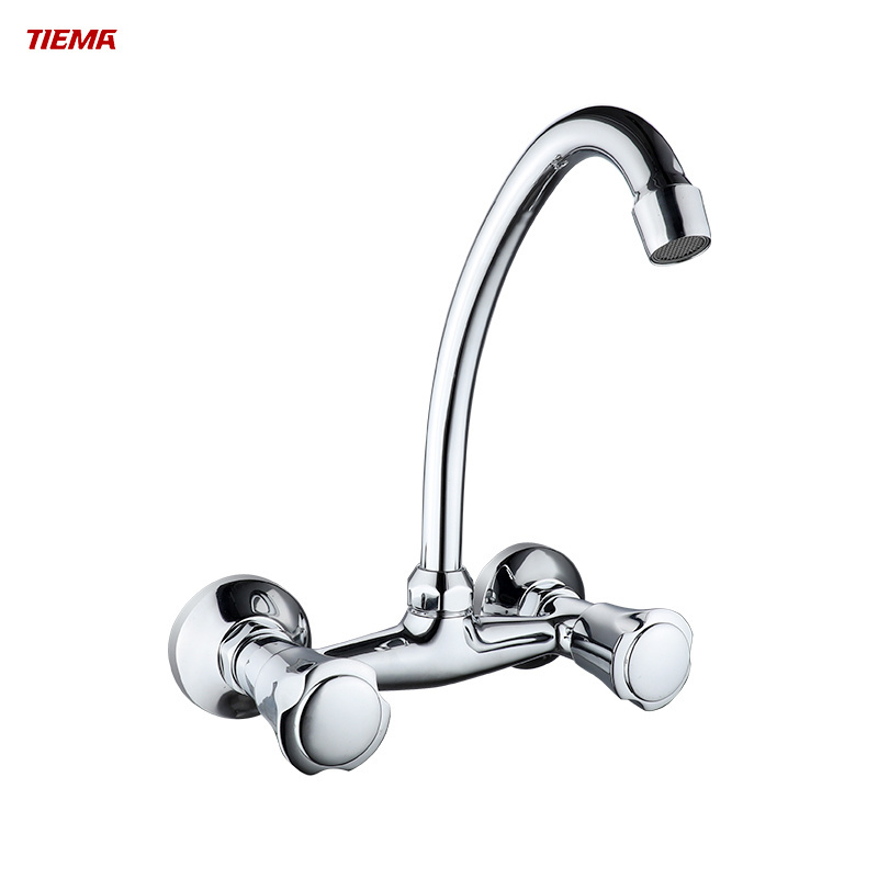 TIEMA Good Quality Wall Mounted Faucet Economic Kitchen Water Tap Double Handles Sink Mixer