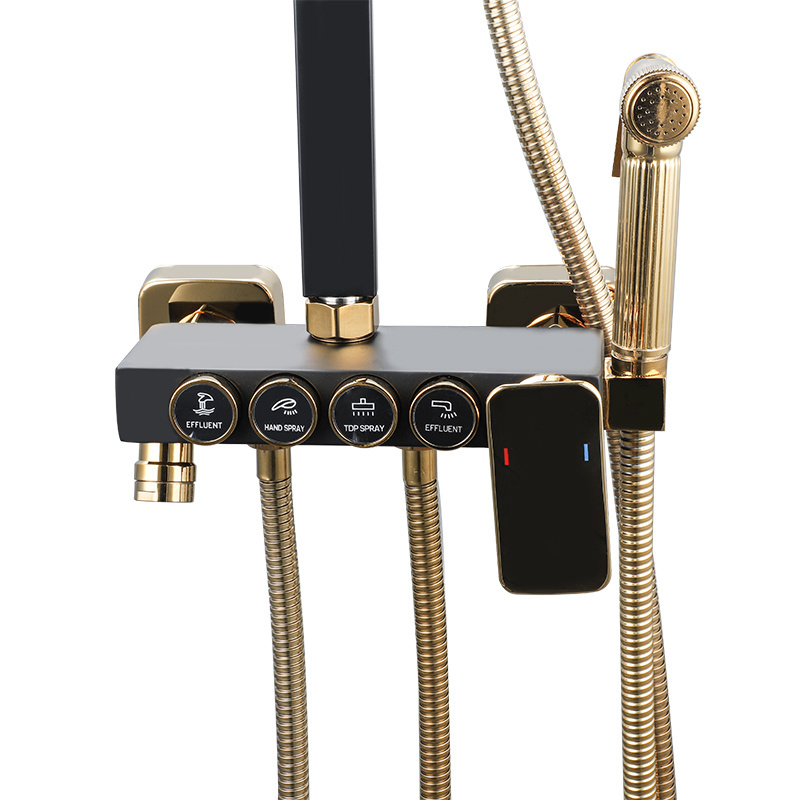 Wall Mount Waterfall Shower Mixers Sets Matte Black Gold Brass Bathroom Bath Shower Faucets Manufacturers