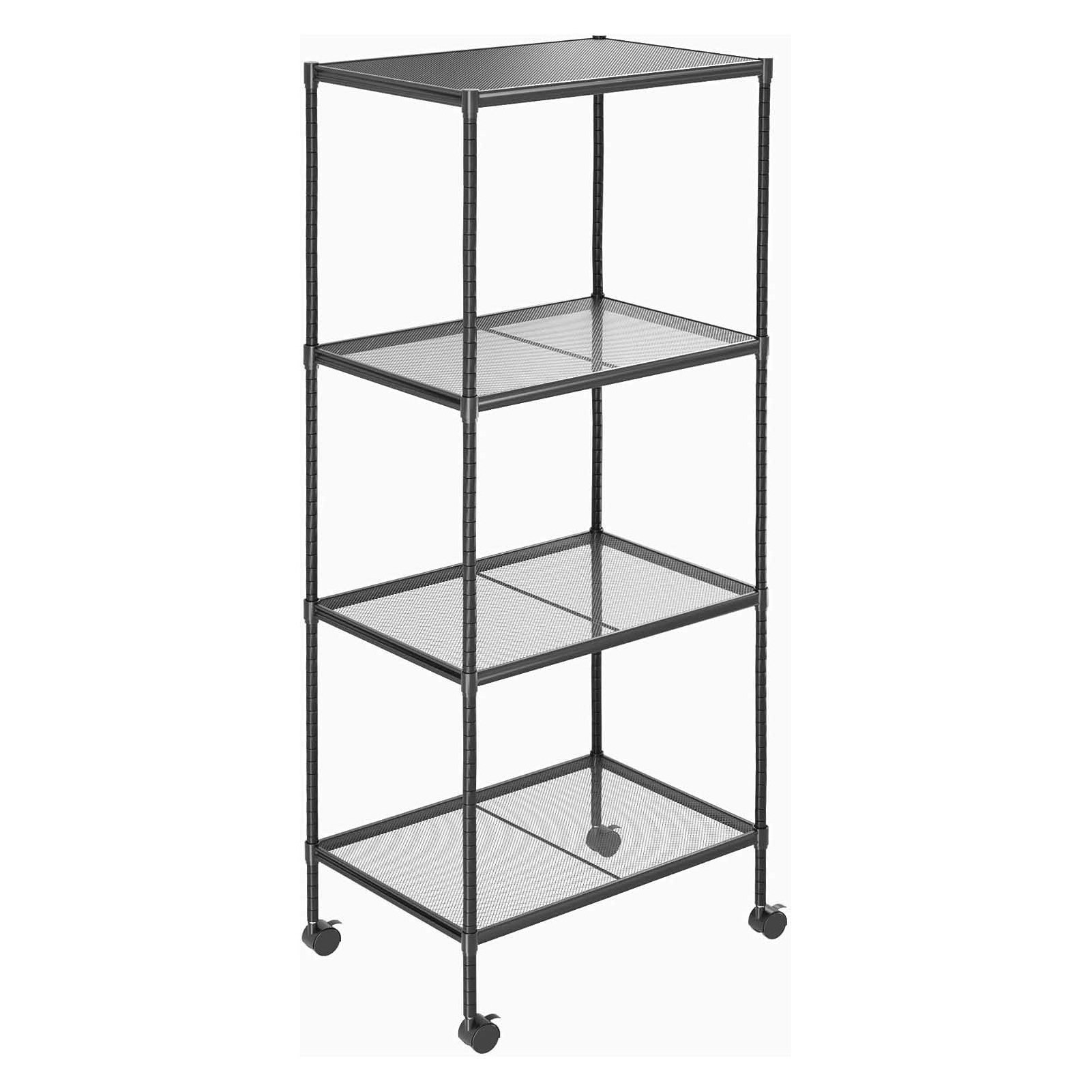 4-Tier Wire Storage Shelves Adjustable Shelving Units with Wheels Steel Metal Storage Rack for Kitchen Pantry Closet Laundry