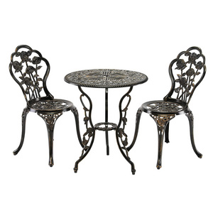 3-Piece Outdoor Bistro Set w/Rose Design Rust-Resistant Cast Outdoor Aluminum Garden Patio Table and Chair Set