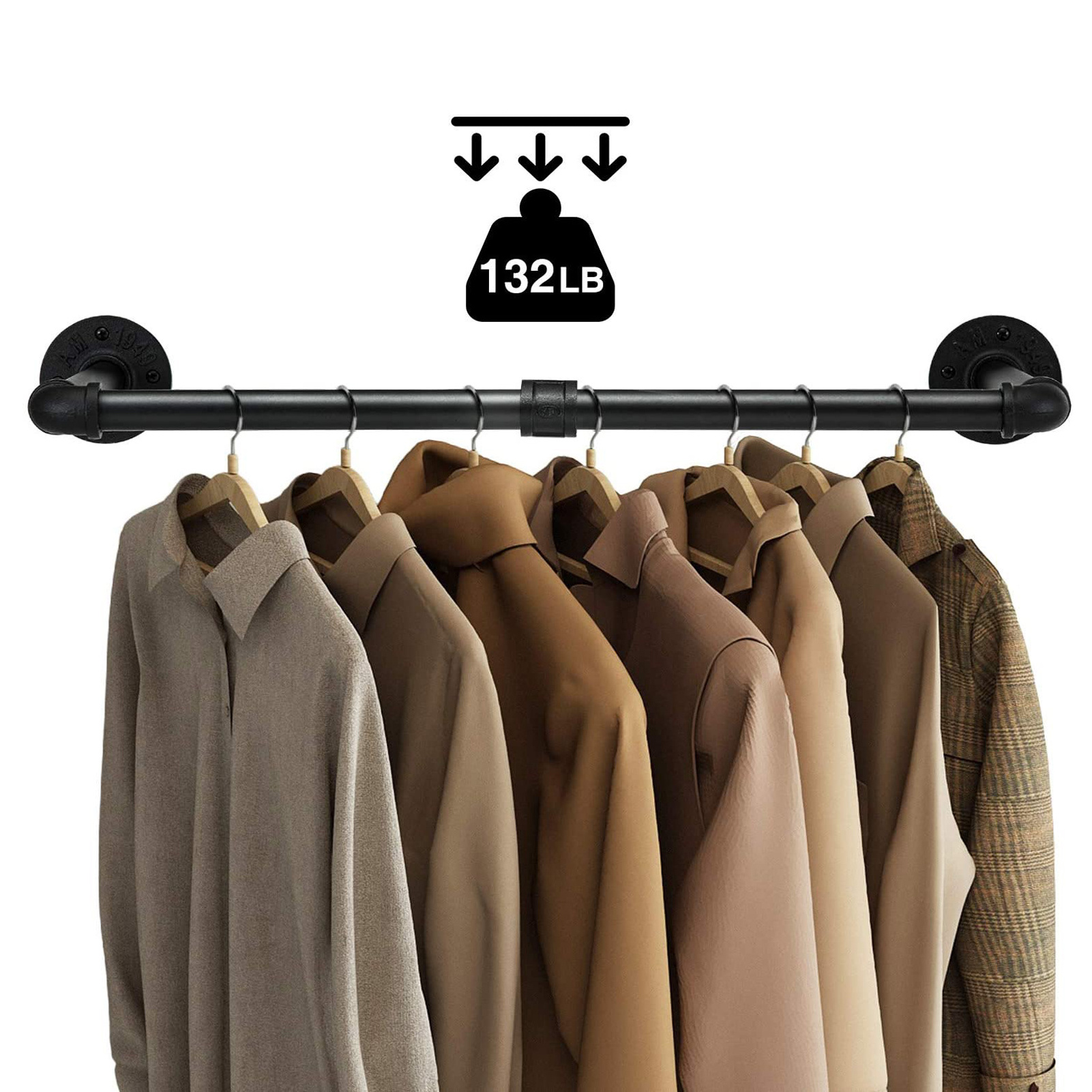 36in Heavy Duty Detachable Garment Bar Space-Saving Hanging Clothes Rack Industrial Pipe Wall Mounted Garment Rack