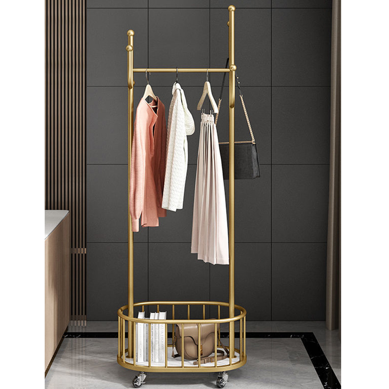 Wheeled Removable Coat Rack Bedroom floor Hanger Light Luxury Home Living Room Clothes Storage Shelf Coat Rack