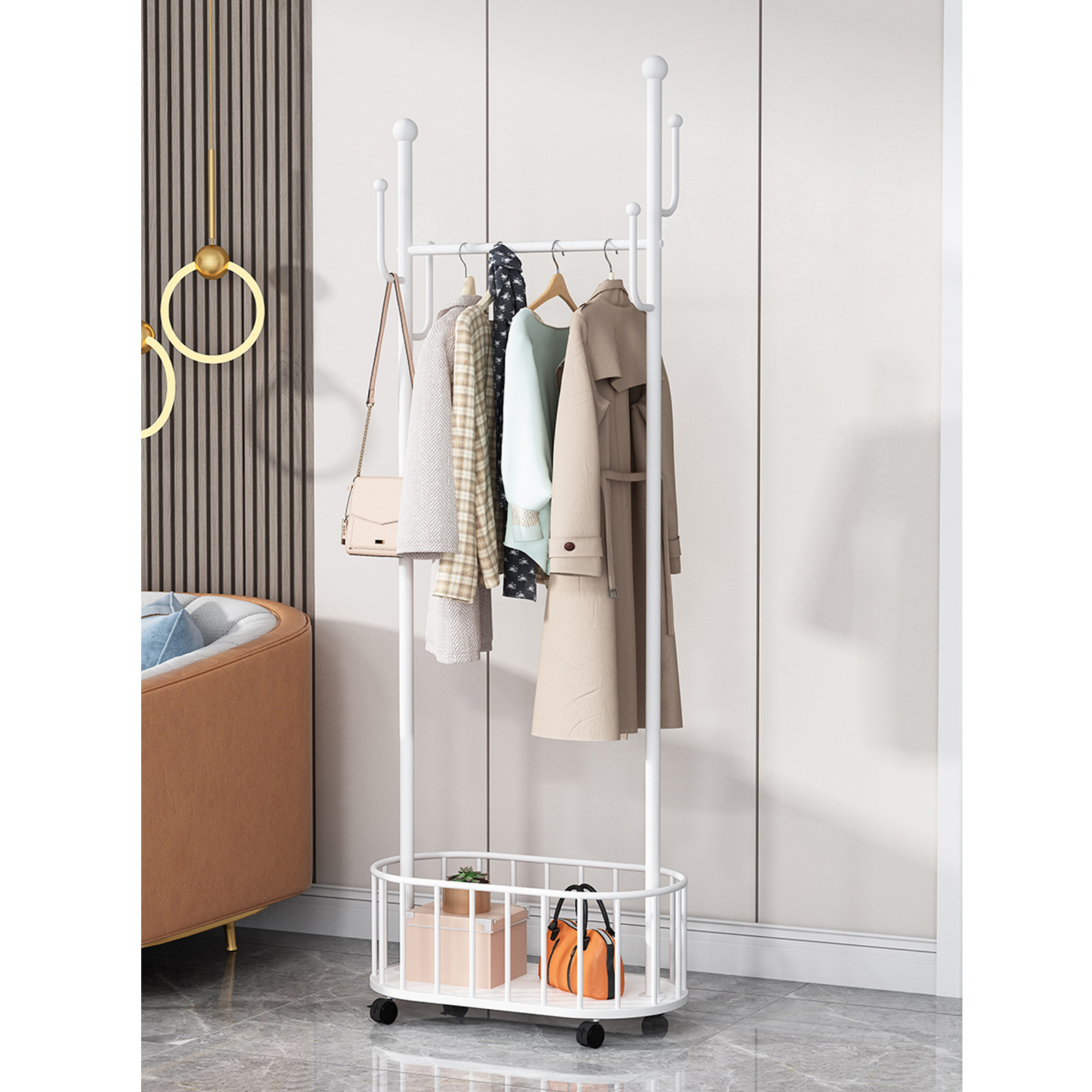 Wheeled Removable Coat Rack Bedroom floor Hanger Light Luxury Home Living Room Clothes Storage Shelf Coat Rack