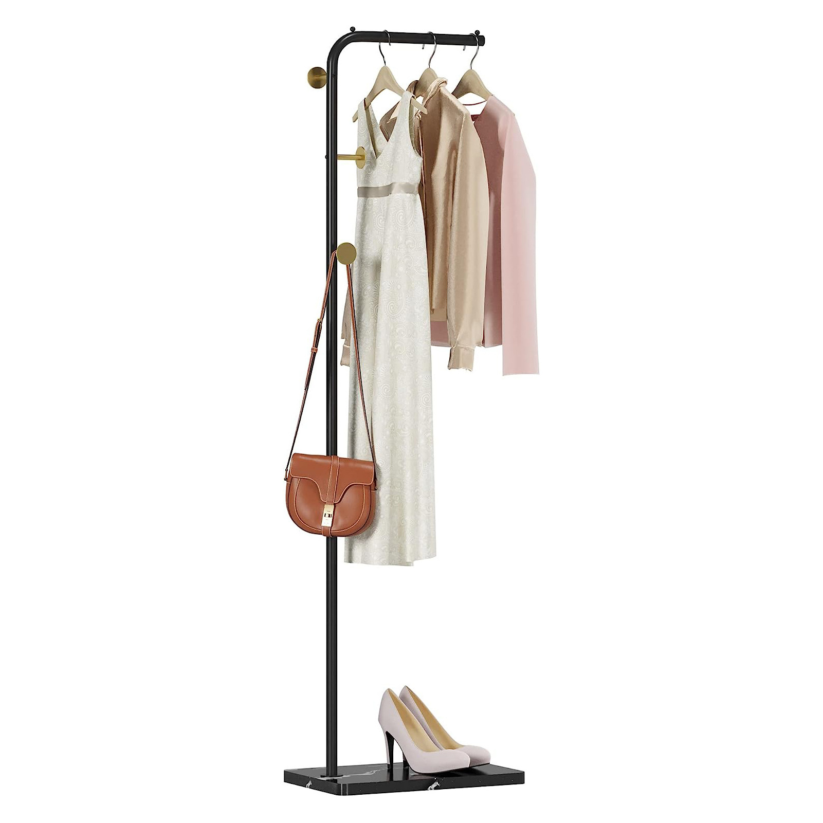 Metal Coat Rack with 4 Hooks and Stable Base, Modern Coat Tree with Crossbar L Shaped Coat Hanger Stand