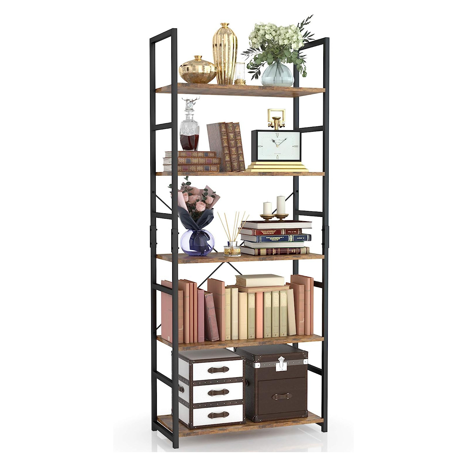 5 Tier Bookshelf Tall Bookcase Shelf Storage Organizer Modern Book Shelf for Bedroom Living Room and Home Office