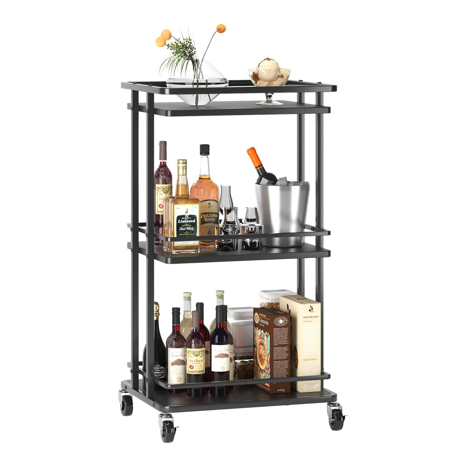 3 Tier Bar Cart for Home Rolling Liquor Bar for Wine Beverage Dinner Party Utility Kitchen Storage Island Serving Cart on Wheels