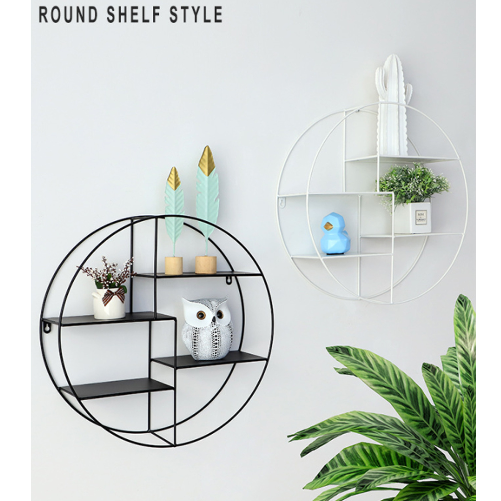 Modern Decorative Metal Floating Shelves Round Metal Wall Mount Display Organizer Holder Store and Show Off Small Collectibles