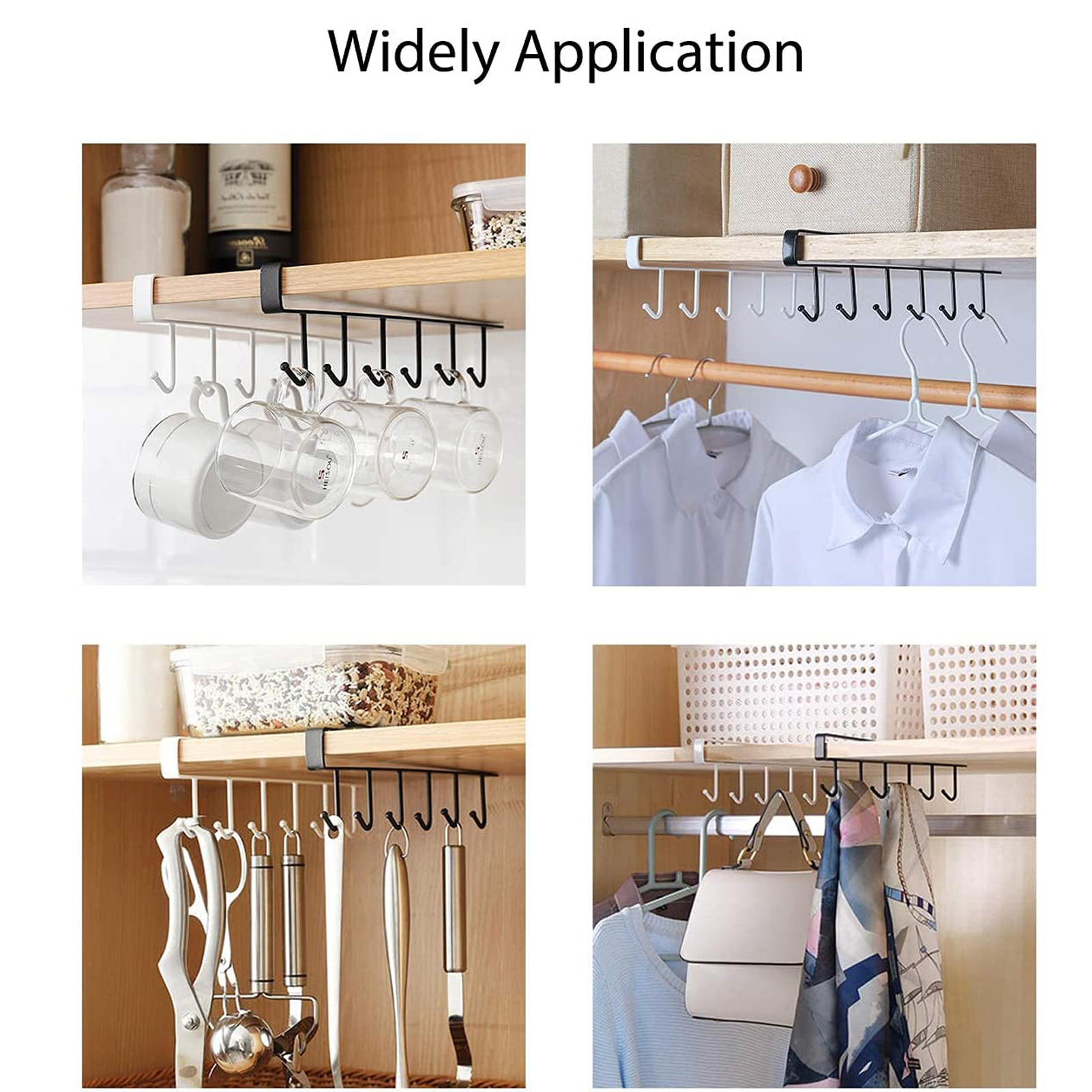 Wholesale Kitchen Organizer Storage Rack Cupboard Under-Cabinet Hanger With 6 Hooks Bathroom Shelves Shelf Mug Hooks