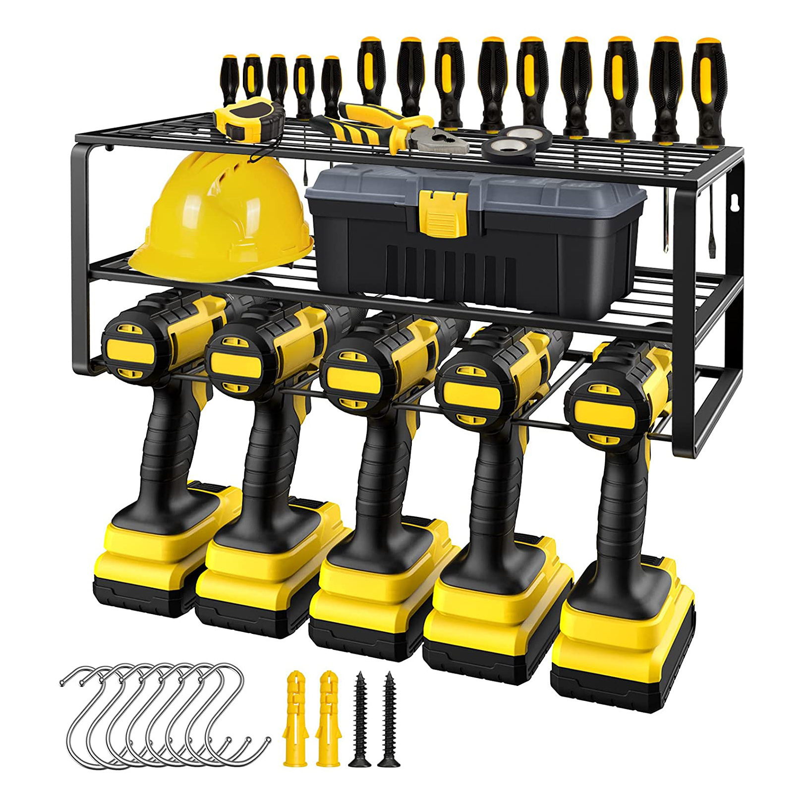 Metal Power Tool Organizer Holds Drill Holder Garage Tool Storage Rack Organizer Heavy Duty 5 Holes Floating Tool Shelf