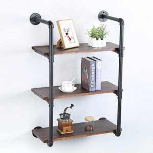 3 Tier Wall Shelf Hanging Storage Furniture Metal Antique Industrial Vintage Rustic Solid Wood Mounted Wall Floating Shelves