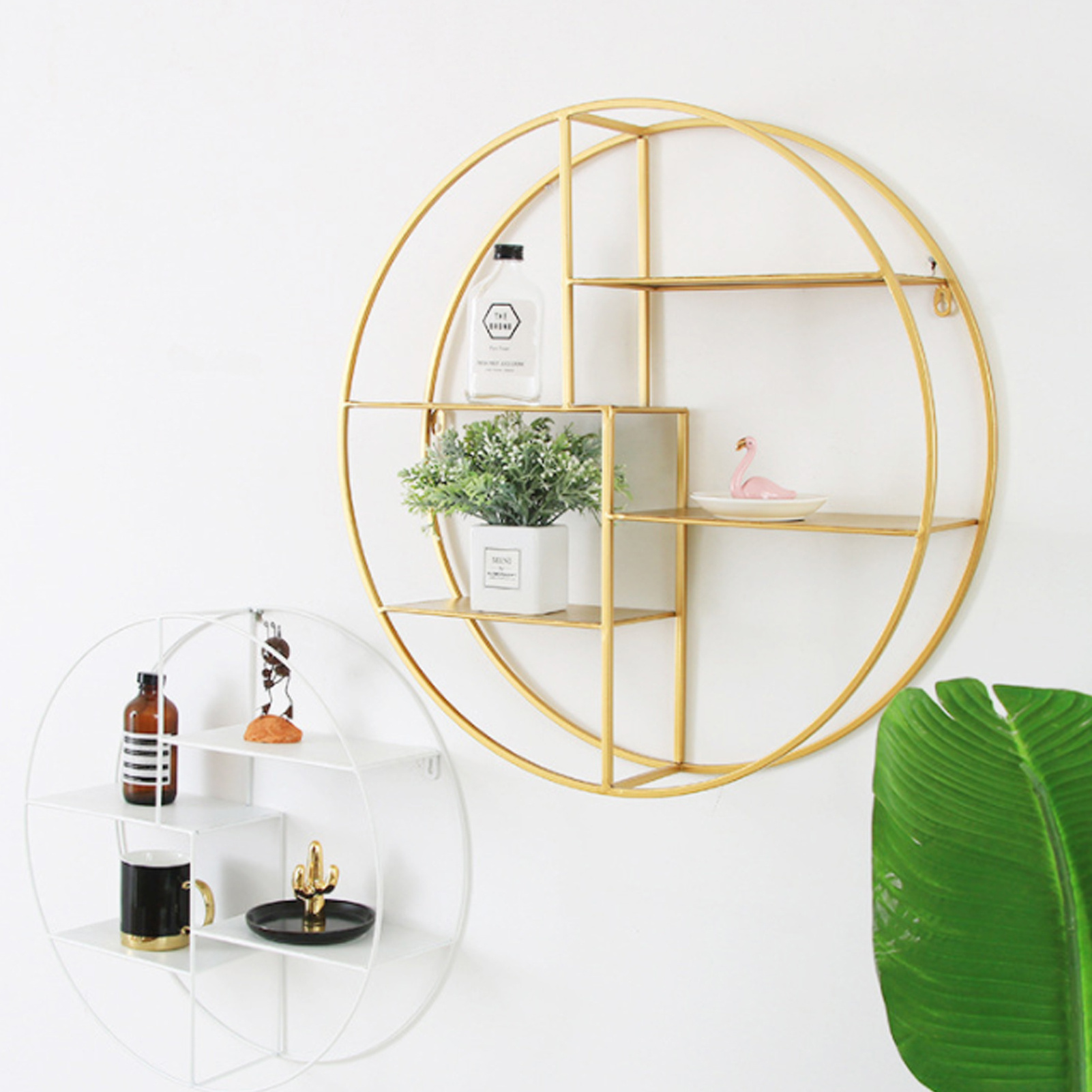 Modern Decorative Metal Floating Shelves Round Metal Wall Mount Display Organizer Holder Store and Show Off Small Collectibles