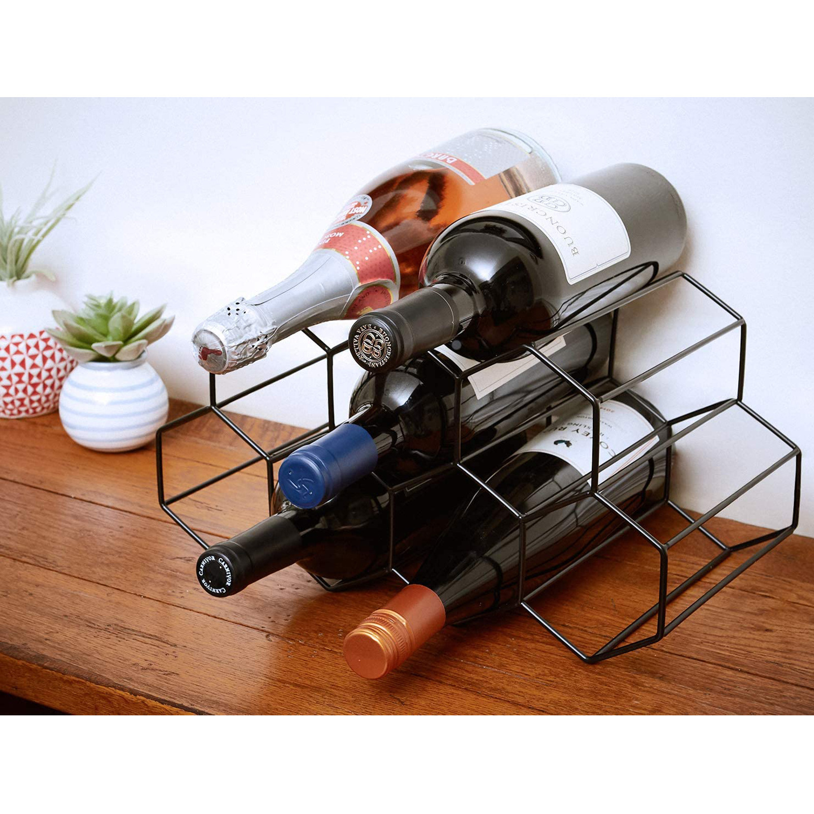 Metal Countertop Free-stand Wine Storage Holder Suitable for Home Hotel Restaurants Free-standing Wine Rack