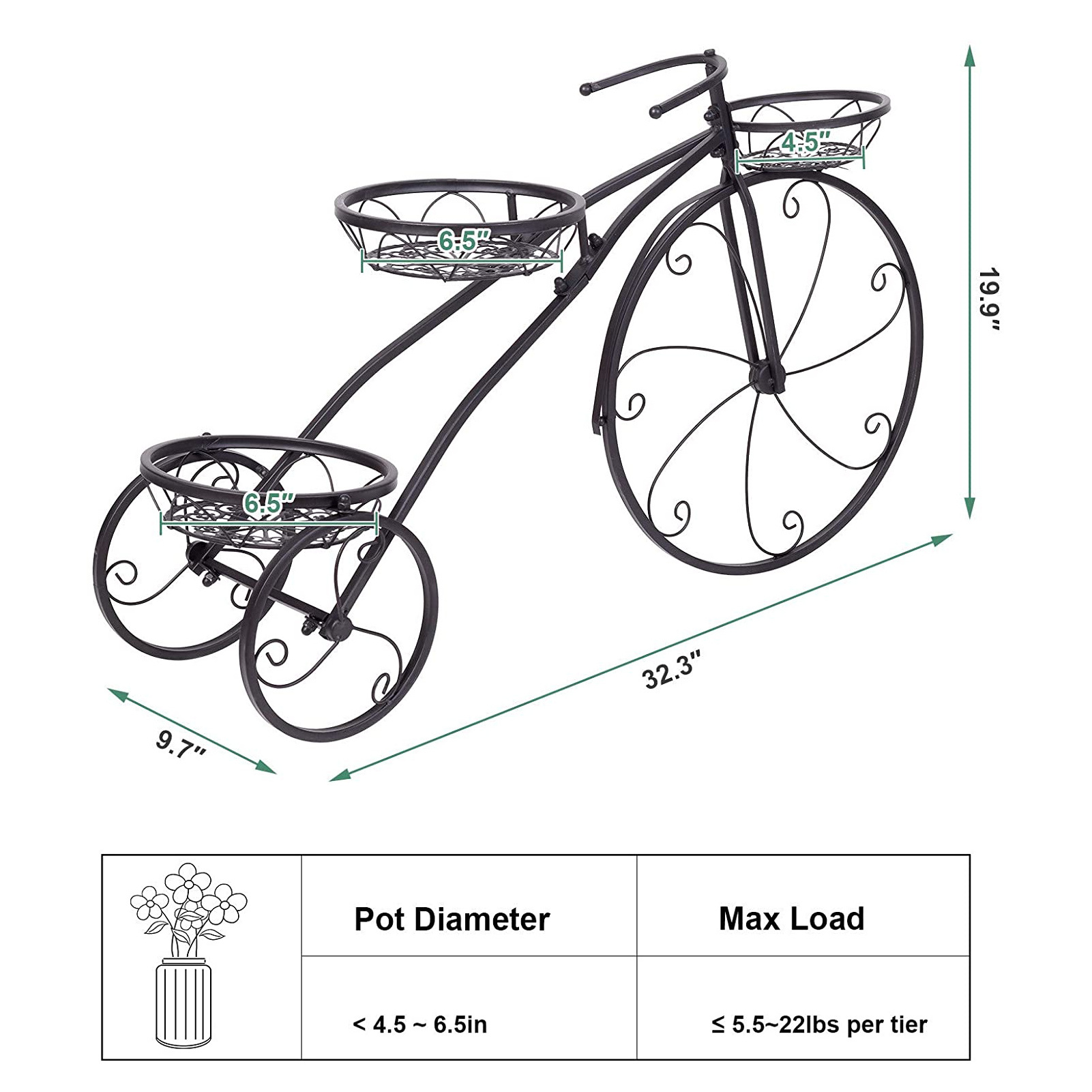 Tricycle Plant Stand,Flower Plant Stand,Flower Pot Cart Holder Patio Stand Holder Outdoor Displaying Plants Flowers