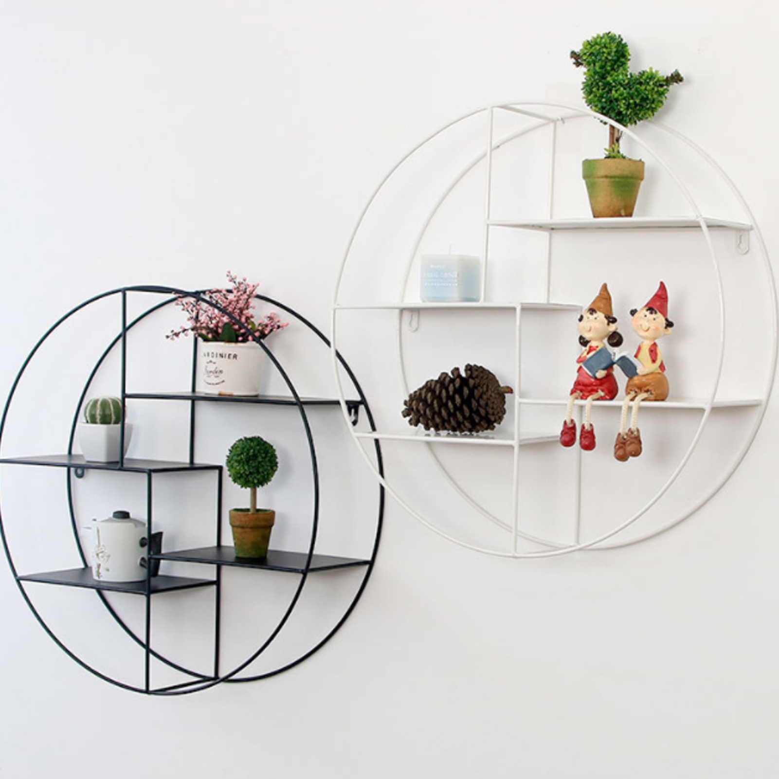 Modern Decorative Metal Floating Shelves Round Metal Wall Mount Display Organizer Holder Store and Show Off Small Collectibles