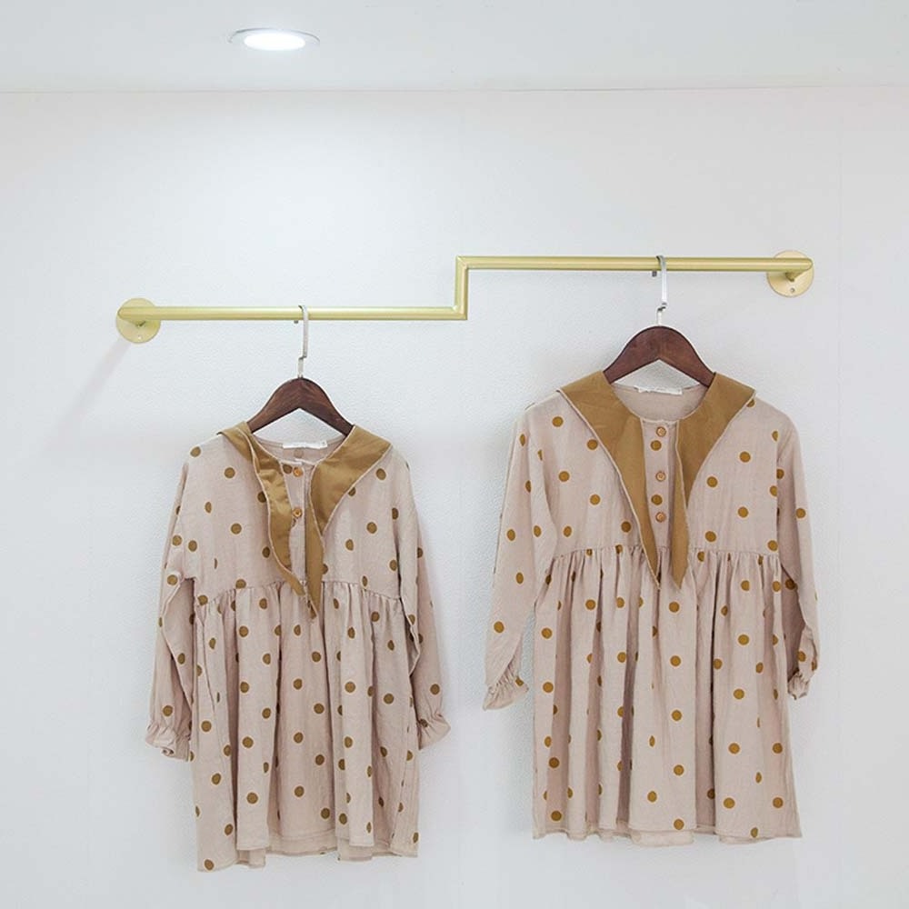 Clothing Rack Clothes Hanging Rack Golden Clothing Store Display Rack Men's and Women's Children's Wear Double-Layer Clothing Ra