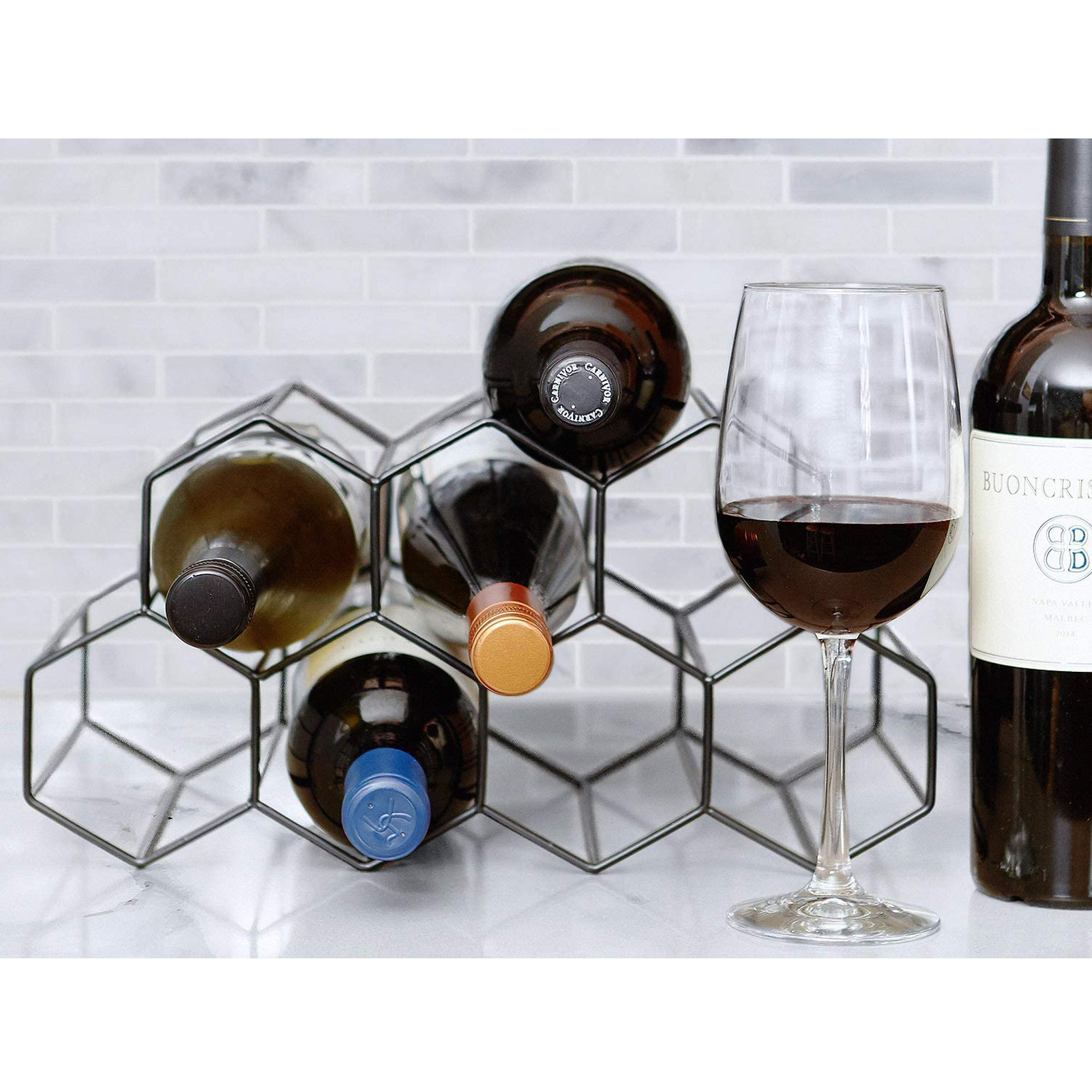 Metal Countertop Free-stand Wine Storage Holder Suitable for Home Hotel Restaurants Free-standing Wine Rack