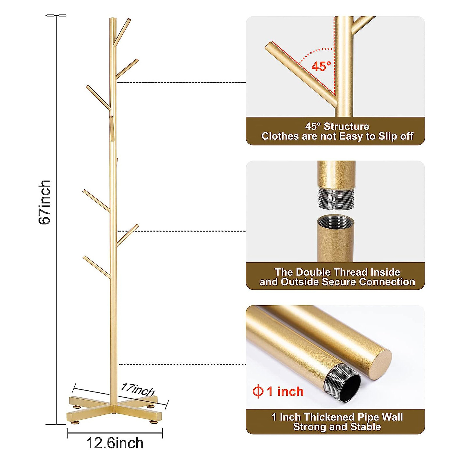 Metal Coat Rack Freestanding with 8 Hooks Coat Rack Stand Easy to Assemble Coat Tree Suitable for Hanging Clothes