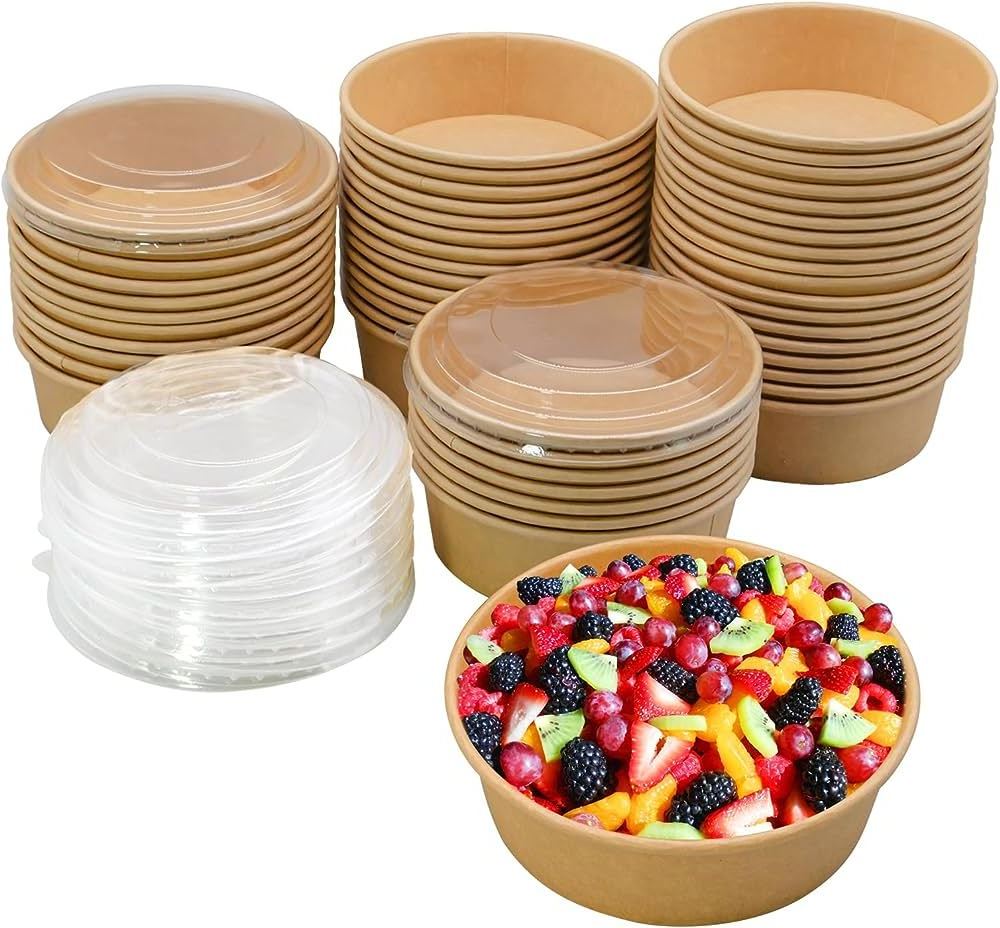 1000ml Eco Friendly Noodle Soup Salad Bowl kraft paper Disposable Serving Bowl with Lid best selling products 2024