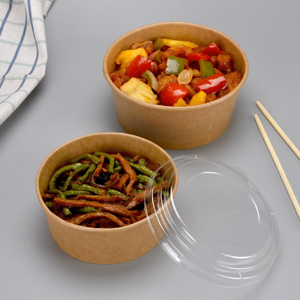 1000ml Eco Friendly Noodle Soup Salad Bowl kraft paper Disposable Serving Bowl with Lid best selling products 2024