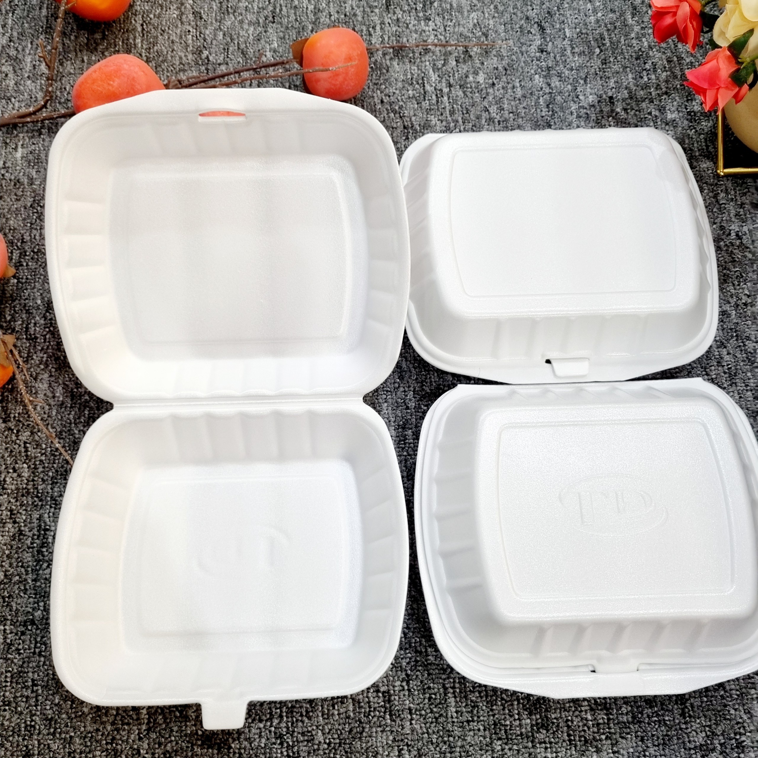 Food containers disposable 9*9*3 inch customized size PS Foam Food Container Take Away Lunch Box Food factory amazon hot selling