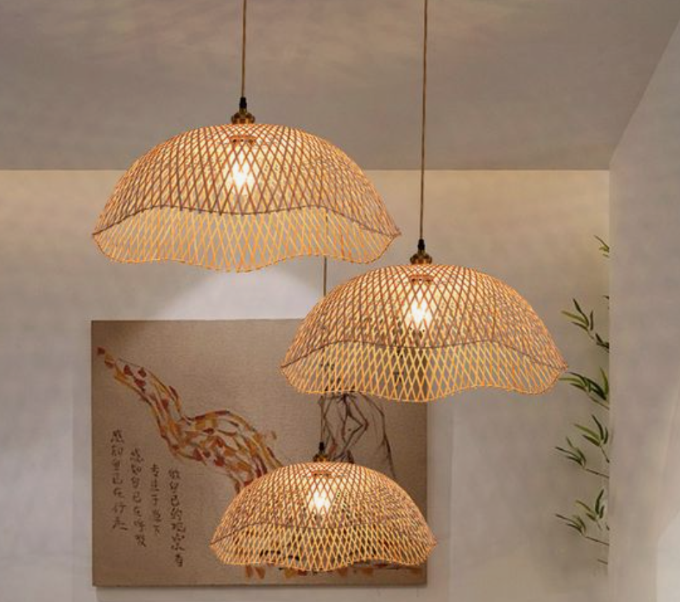 NEW HOME INTERIOR Seashell Bamboo Ceiling Lamp | Handwoven Wicker E27 Ceiling Chandeliers for Home Restaurant Hotel