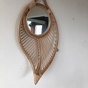 Decorative Hanging Mirror Rattan Sunflower Circular Wall Mirror Decor Wicker Mirrors Made In Vietnam