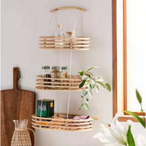 100% natural rattan wall shelf 3 tier hanging storage