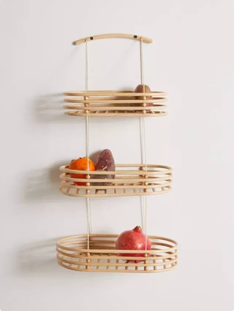 100% natural rattan wall shelf 3 tier hanging storage