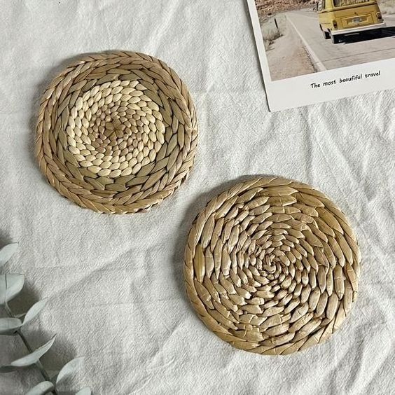 Must-Have for House Decor in 2024: Non-slip Natural Seagrass Cup Coasters - Set of 3, Made in Vietnam