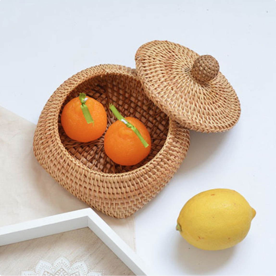 HOT AMAZON Set 4 Vietnam Handmade Natural Rattan House Kitchen Decor Storage Baskets with Lid