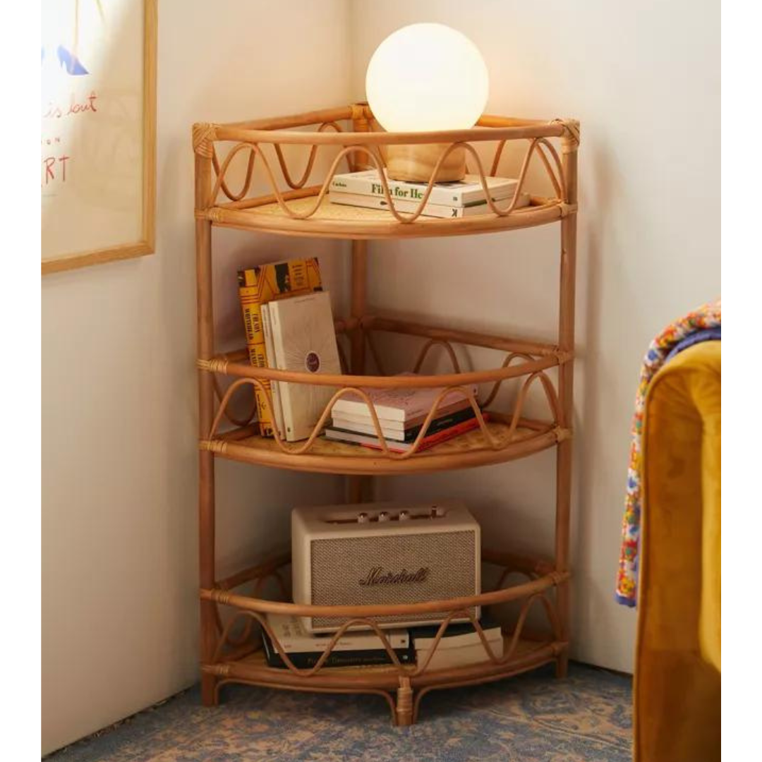 Premium Craftsmanship: High-Quality Vietnam Rattan Small Rustic Corner Shelf for Sustainable and Eco-Friendly House Decor