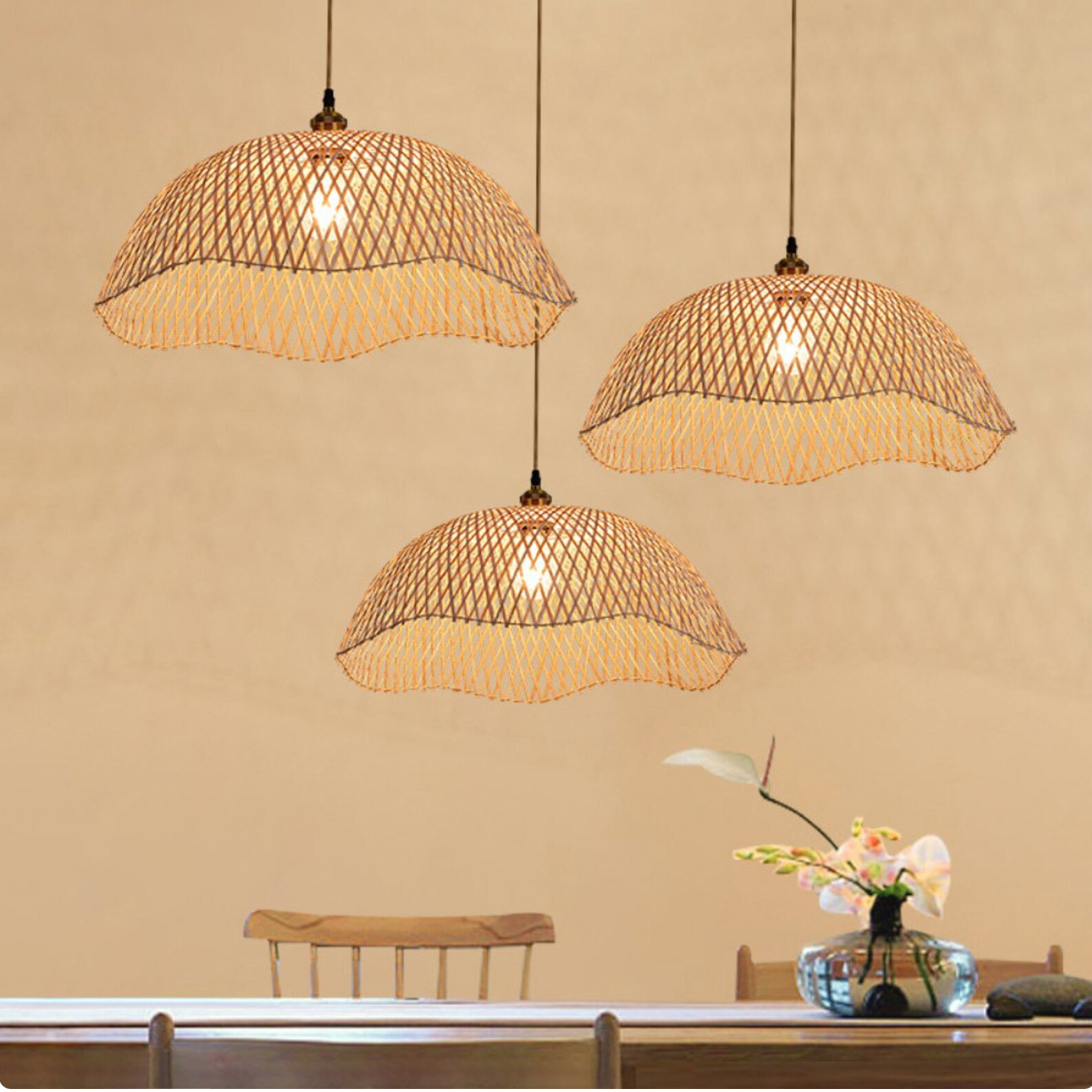 NEW HOME INTERIOR Seashell Bamboo Ceiling Lamp | Handwoven Wicker E27 Ceiling Chandeliers for Home Restaurant Hotel