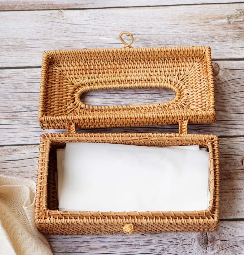 HOT SPECIAL DEAL 2023 Natural Material House Decor Vietnam Handcrafted Rectangular Rattan Refillable Tissue Box