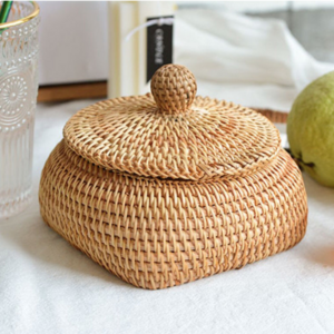 WHOLESALE AMAZON Set 4 Vietnam Handmade Natural Rattan House Kitchen Decor Storage Baskets with Lids