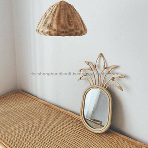 Fruit Shape Rattan Mirror For Bathroom Modern Decorative Wall Hanging Mirror Woven Rattan Bronze