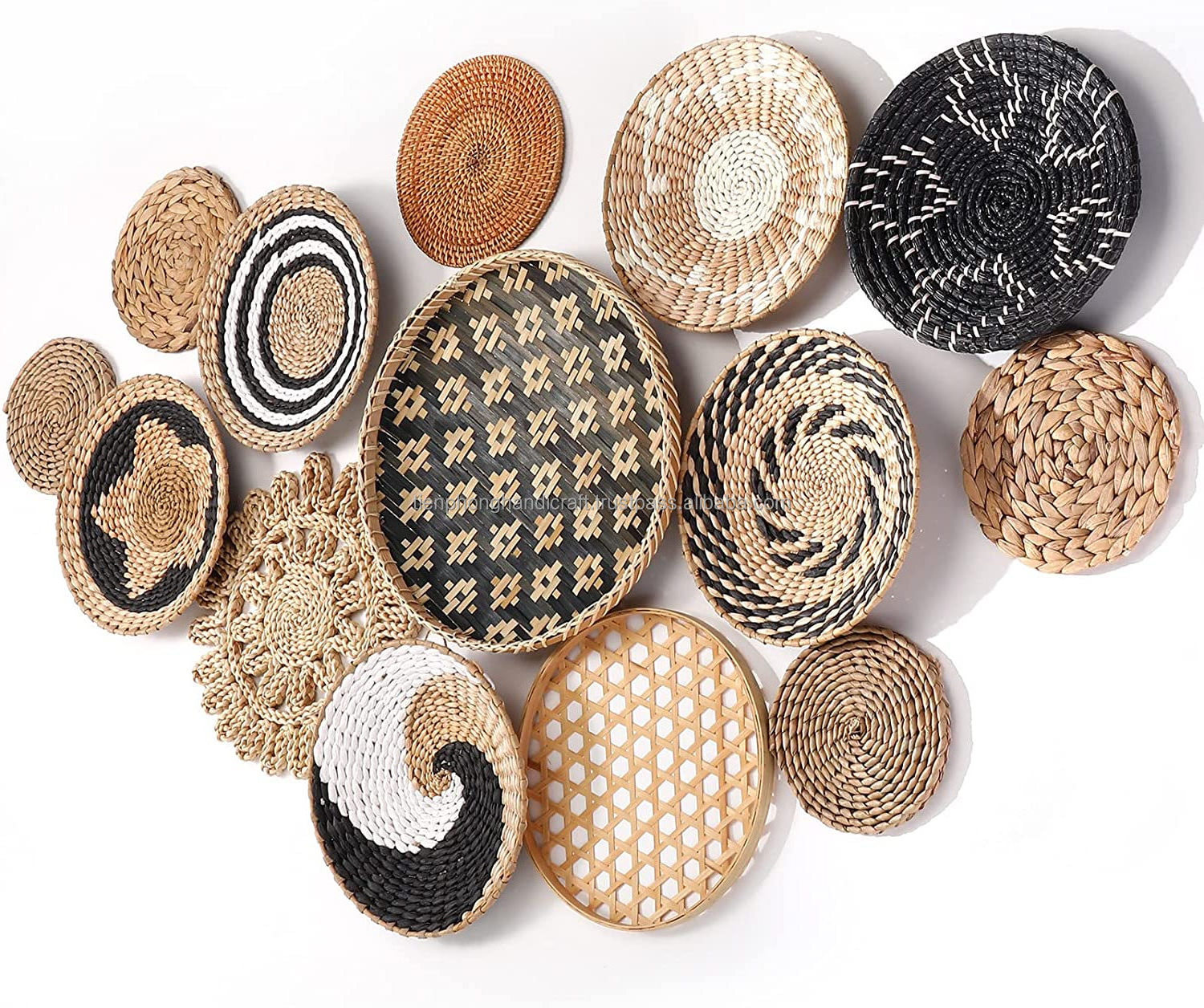 Assorted Ethiopian seagrass wall hanging art plate woven seagrass wall basket decor for home boho decor