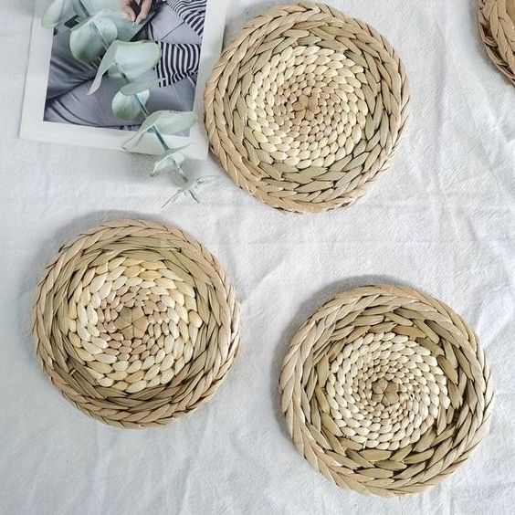 Must-Have for House Decor in 2024: Non-slip Natural Seagrass Cup Coasters - Set of 3, Made in Vietnam