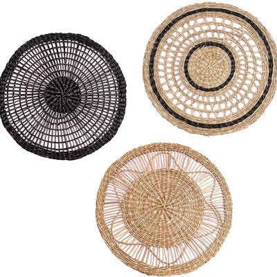 Set 3 Seagrass baskets plate with paper eco friendly handicraft seagrass woven basket wall hanging decor