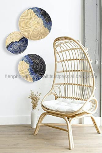 Set 3 Seagrass Blue Hanging Wall Tray Basket Art Decor, Unique wall decor in Vietnam