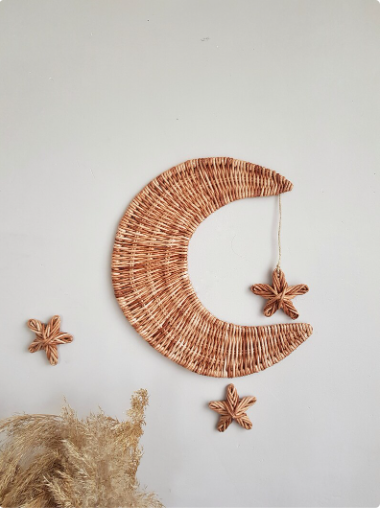 100% HANDMADE Crescent Moon wall basket, Boho Wall Art for Kids, Moon and star wall hanging from Vietnamese wholesale